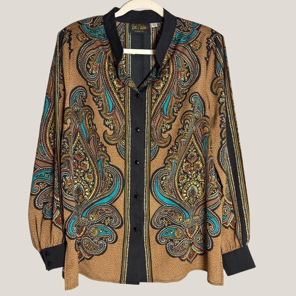 Bob Mackie Tops - Bob Mackie Wearable Art Vintage Blouse – Paisley Print Button Down Top, Size L